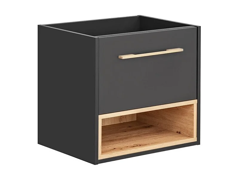 Mobile sottolavabo TALOKA – 1 porta – Grigio antracite e rovere chiaro – 60 cm – Da appendere