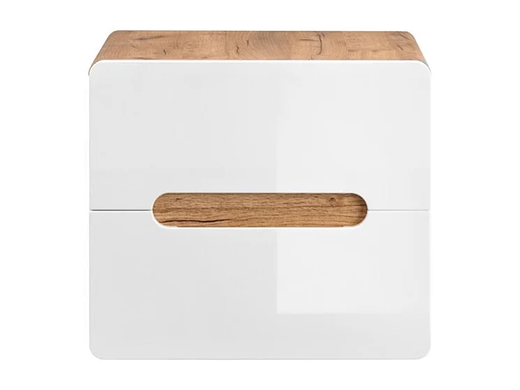 Meubel voor onder wastafel ERBANO - Licht eiken en hoogglans wit - 60x53 cm - 2 laden - Om op te hangen