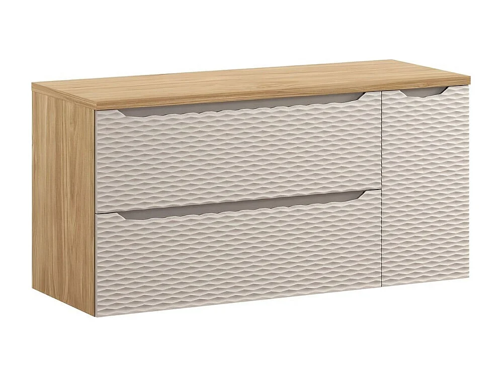 Conjunto de baño YOKA beige: mueble bajo lavabo con cajones y armario de 120 cm + encimera de lavabo