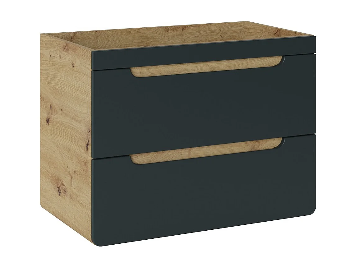 Mobile sotto lavabo ERBANO – 2 cassetti – 80 cm – Colori rovere chiaro e grigio antracite – Da appendere