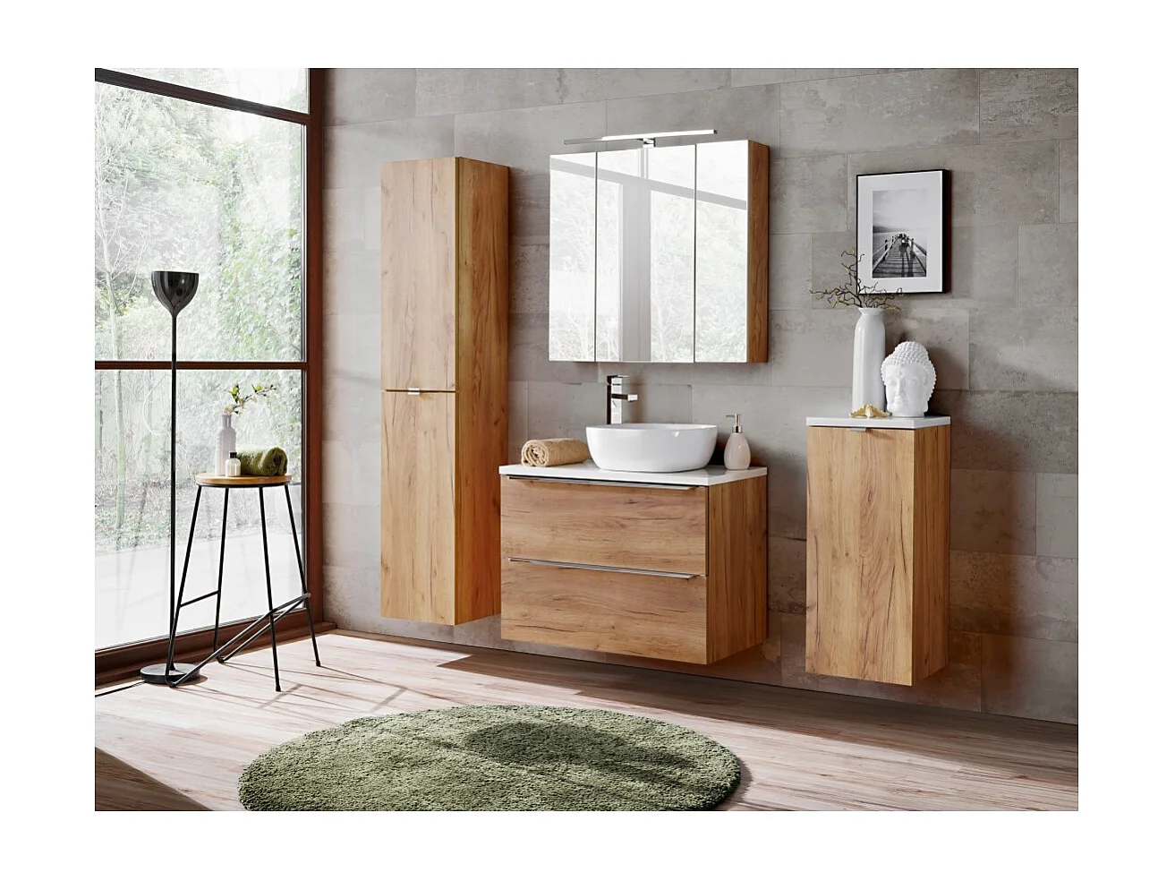 Meuble sous vasque NALYA 80 cm – Chêne clair – Rangement suspendu au design naturel