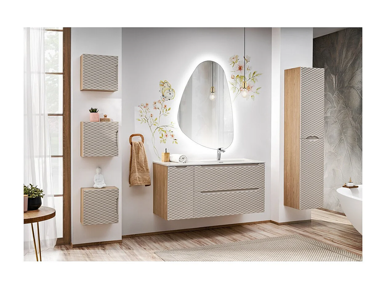 Mobile sottolavabo YOKA - Beige e rovere chiaro 90 cm