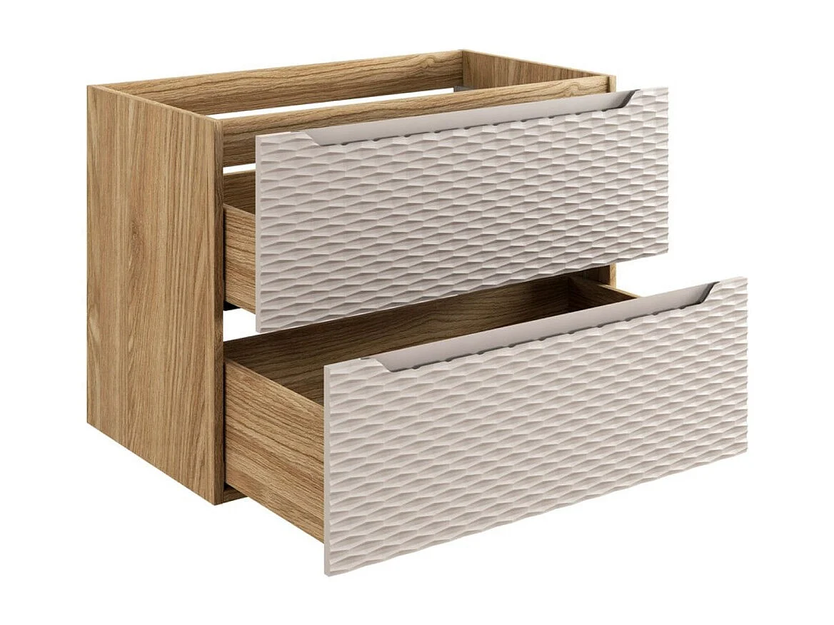 Mobile sottolavabo YOKA - Beige e rovere chiaro 90 cm