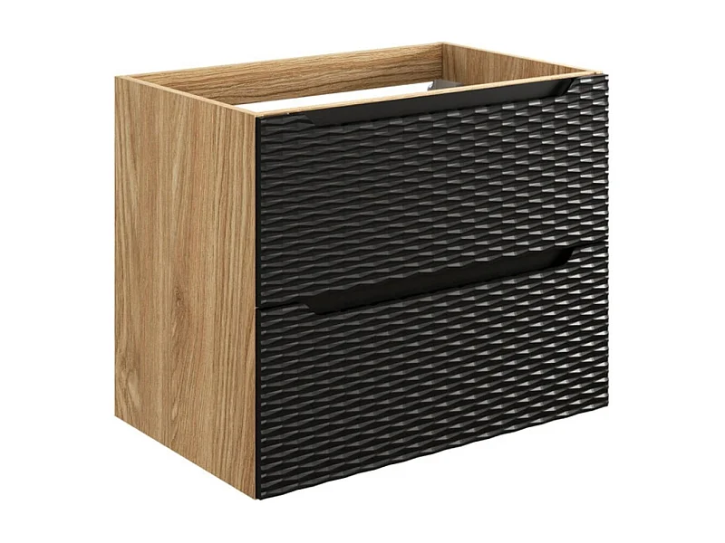 Meubel onder wastafel YOKA – 2 laden – Licht eiken en zwart – L70 × B46 × H57 cm – Om op te hangen