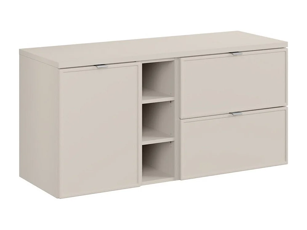 Conjunto BRAZZA: muebles bajo lavabo de 120cm con nichos visibles y cesto para la ropa + encimera para lavabo