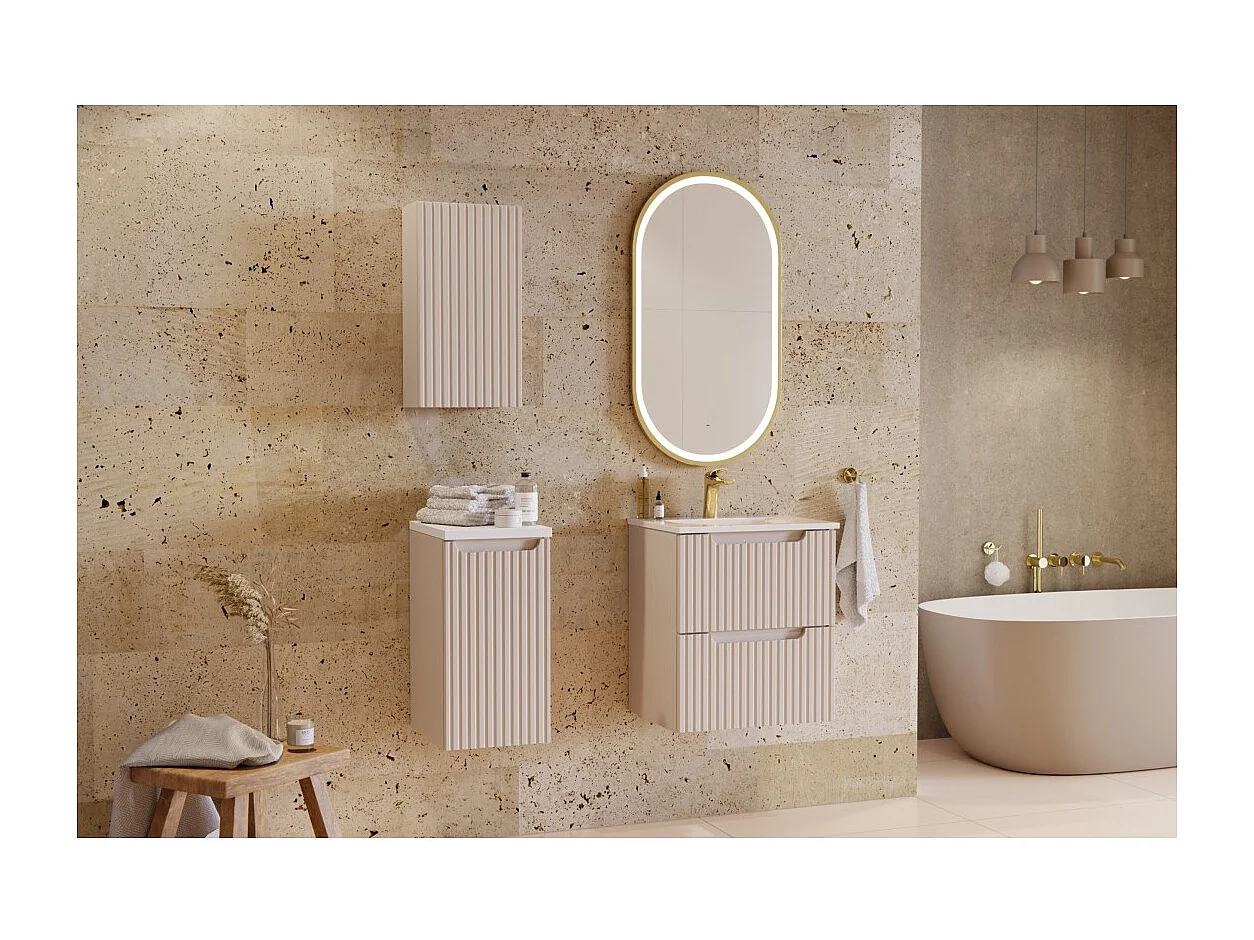 Meuble sous vasque VANO 50 cm – 2 tiroirs – Marron congo mat – L50 × P39 × H57 cm – À suspendre