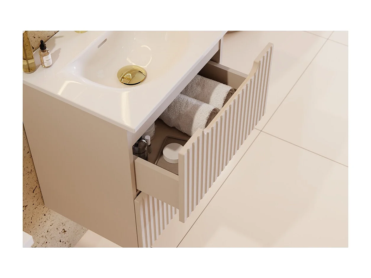 Meuble sous vasque VANO 50 cm – 2 tiroirs – Marron congo mat – L50 × P39 × H57 cm – À suspendre