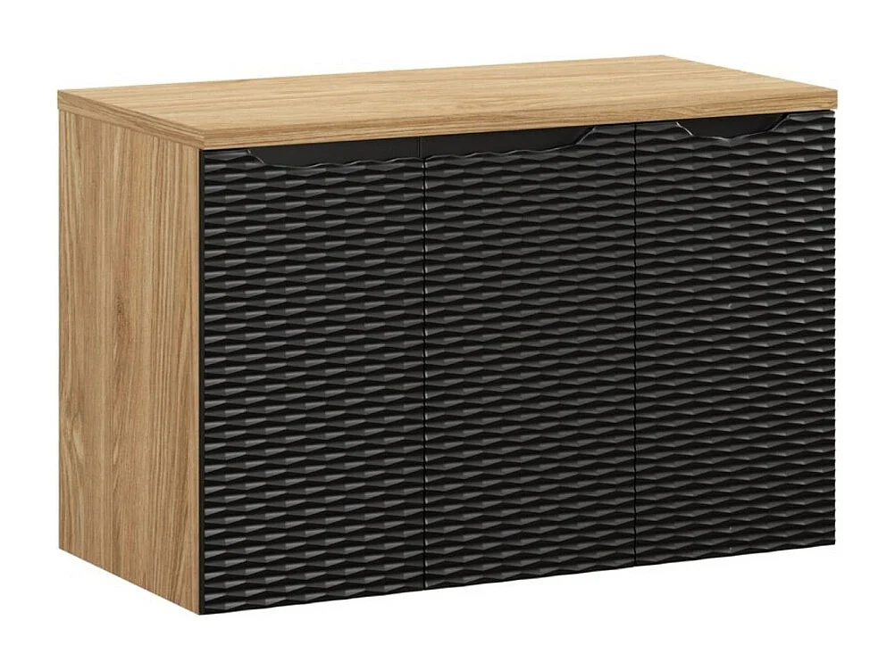 Ensemble de salle de bain YOKA noir : meubles sous vasque à placards 90cm + plan vasque