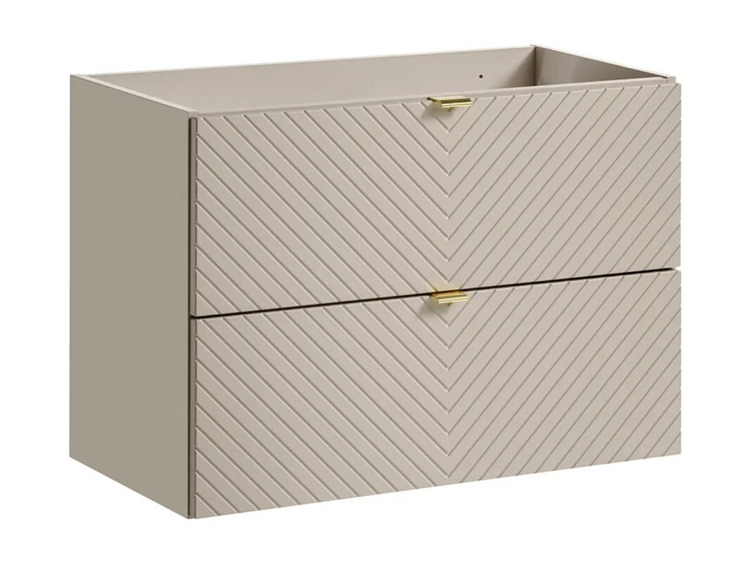 Meuble sous vasque AOKI – 2 tiroirs – Finition beige cachemire à motifs chevron et poignées dorées – L80 × P39 × H57 cm – À susp