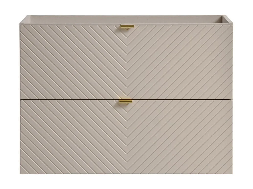 Meuble sous vasque AOKI – 2 tiroirs – Finition beige cachemire à motifs chevron et poignées dorées – L80 × P39 × H57 cm – À susp