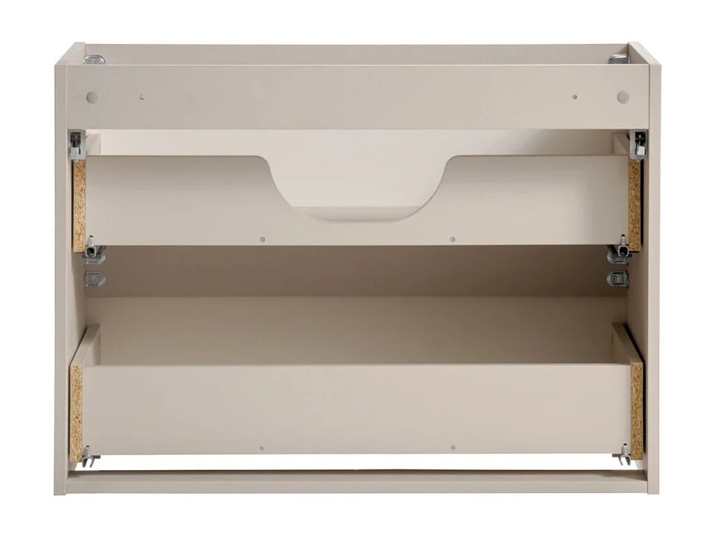 Meuble sous vasque AOKI – 2 tiroirs – Finition beige cachemire à motifs chevron et poignées dorées – L80 × P39 × H57 cm – À susp