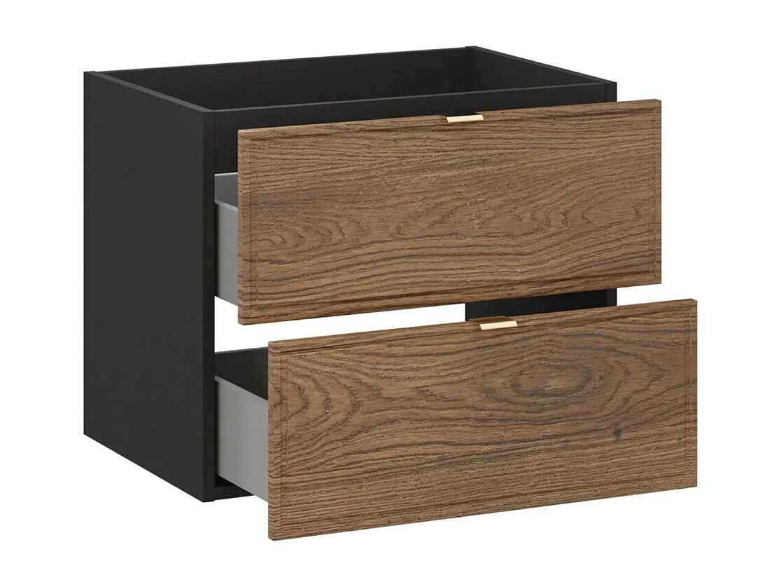 Meuble sous vasque SAVIA 60 cm marron et noir – 2 tiroirs – suspendus