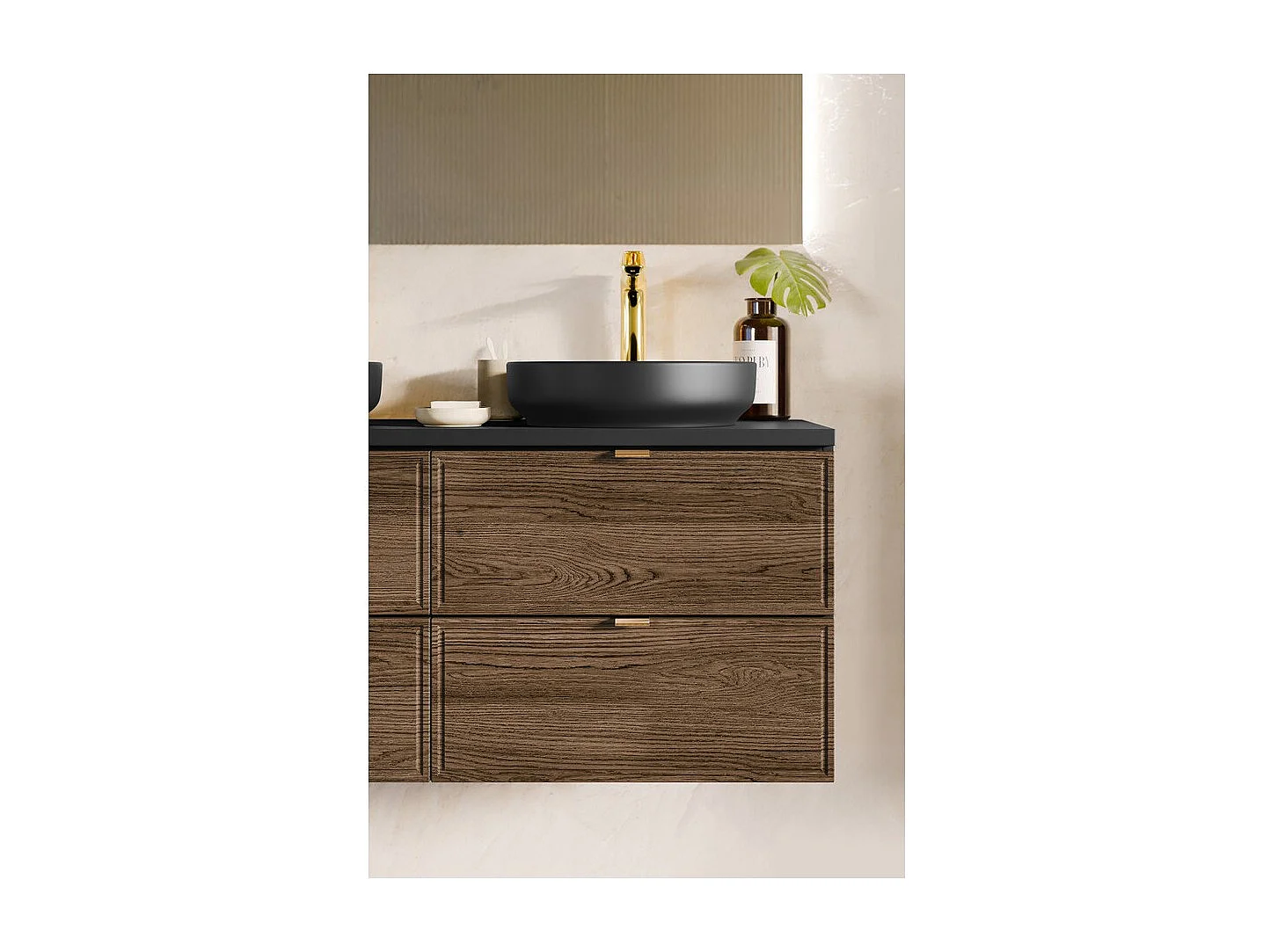 Meuble sous vasque SAVIA 60 cm marron et noir – 2 tiroirs – suspendus