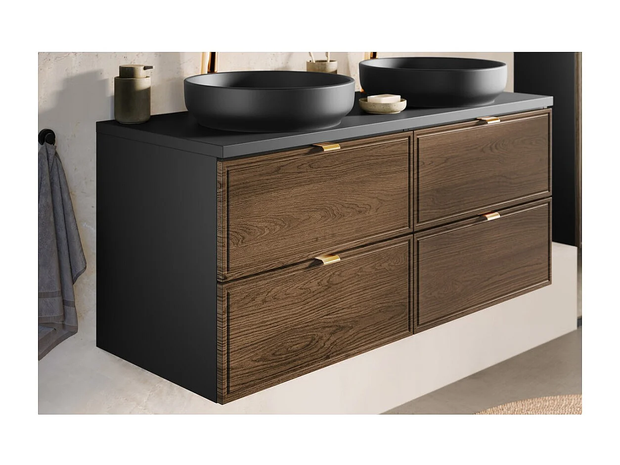 Meuble sous vasque SAVIA 60 cm marron et noir – 2 tiroirs – suspendus