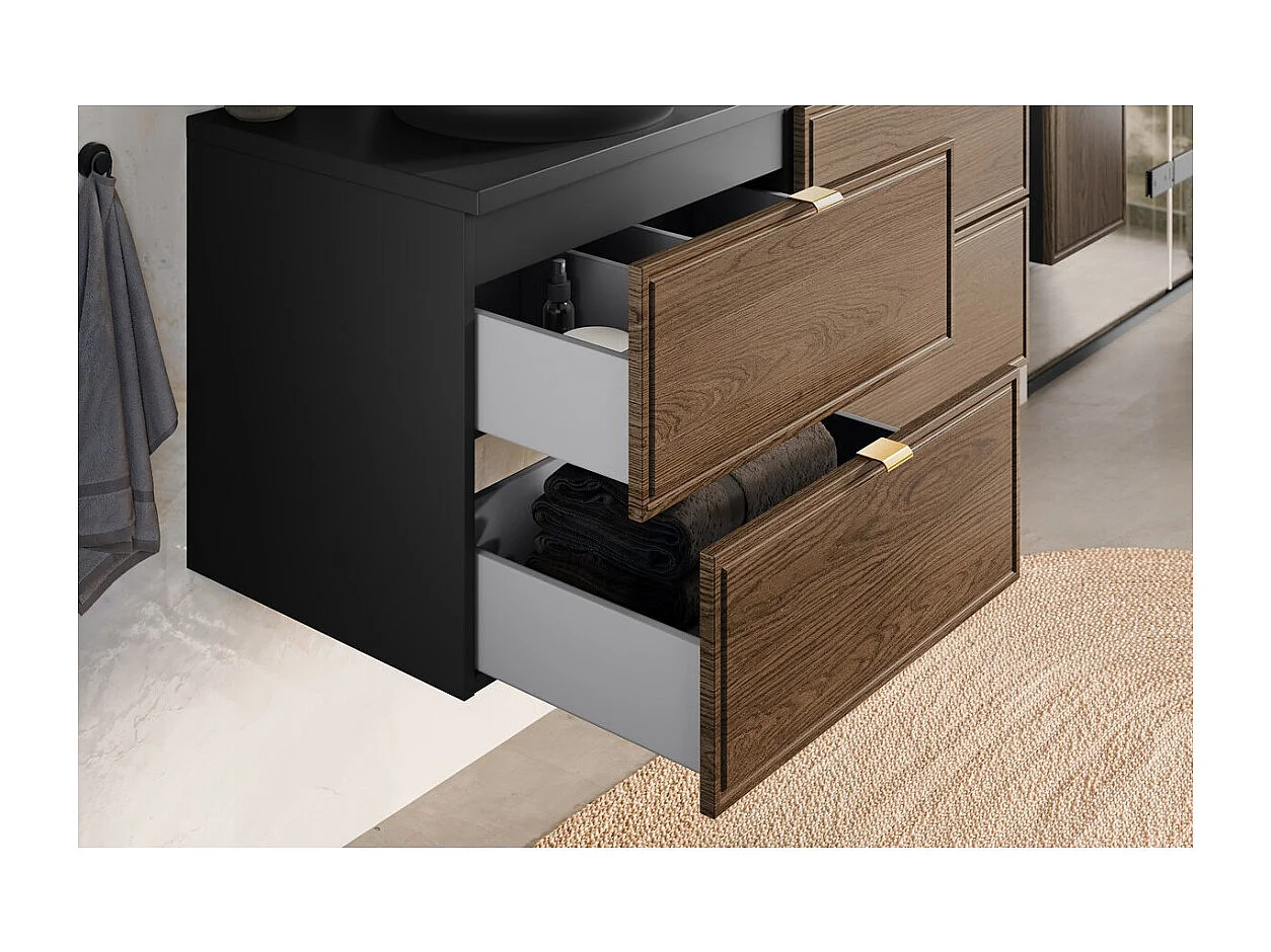 Meuble sous vasque SAVIA 60 cm marron et noir – 2 tiroirs – suspendus