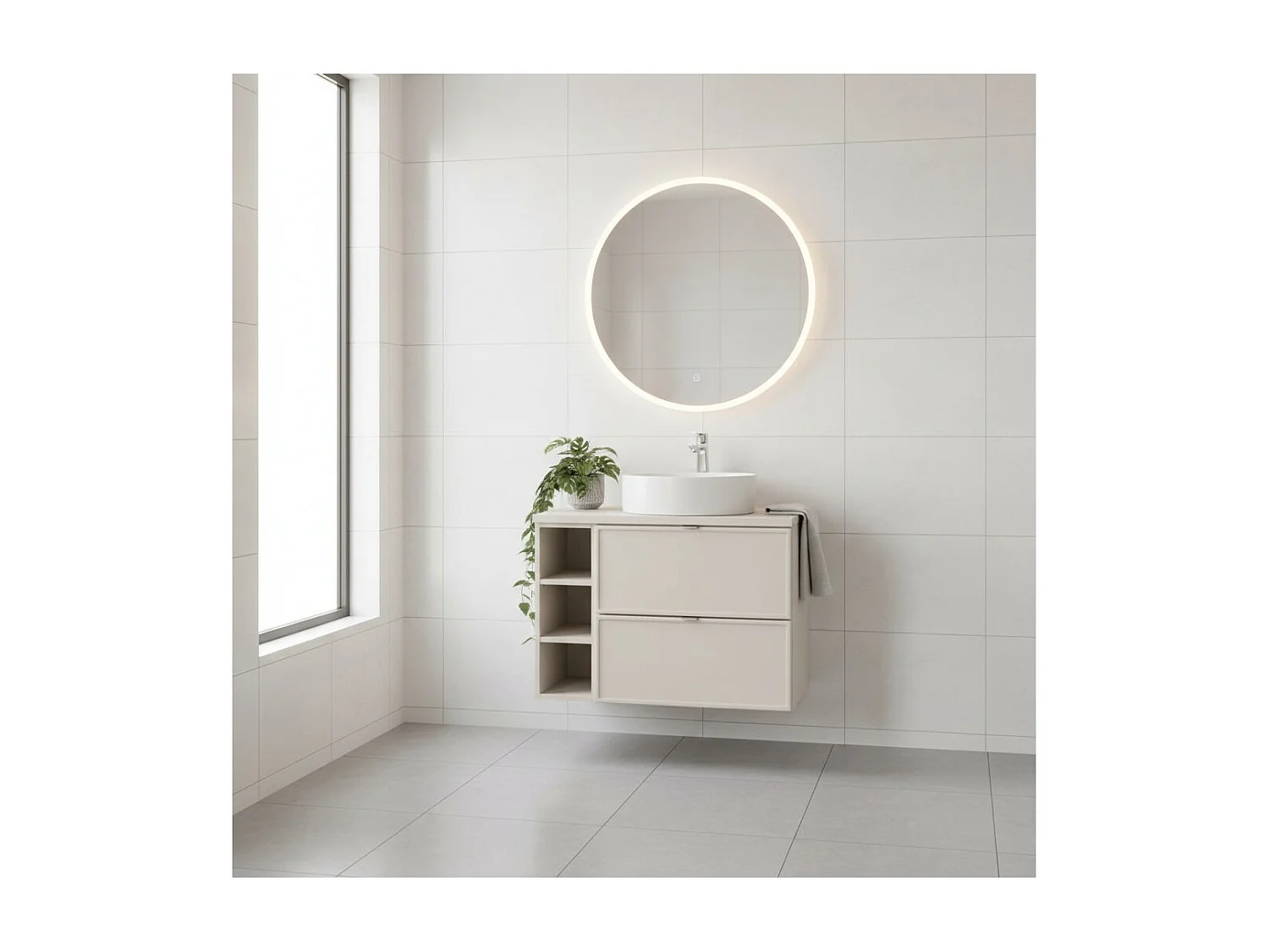 Ensemble de salle de bain BRAZZA : meubles sous vasque à tiroirs 80cm avec niches visibles + plan pour vasque