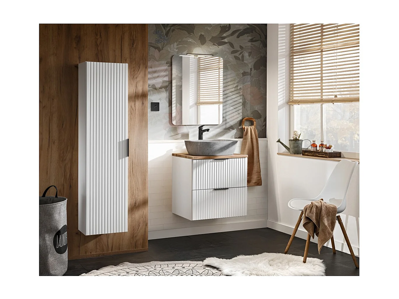 Mueble bajo lavabo NOXERA – 60 cm – 2 cajones – Color blanco mate – Para colgar