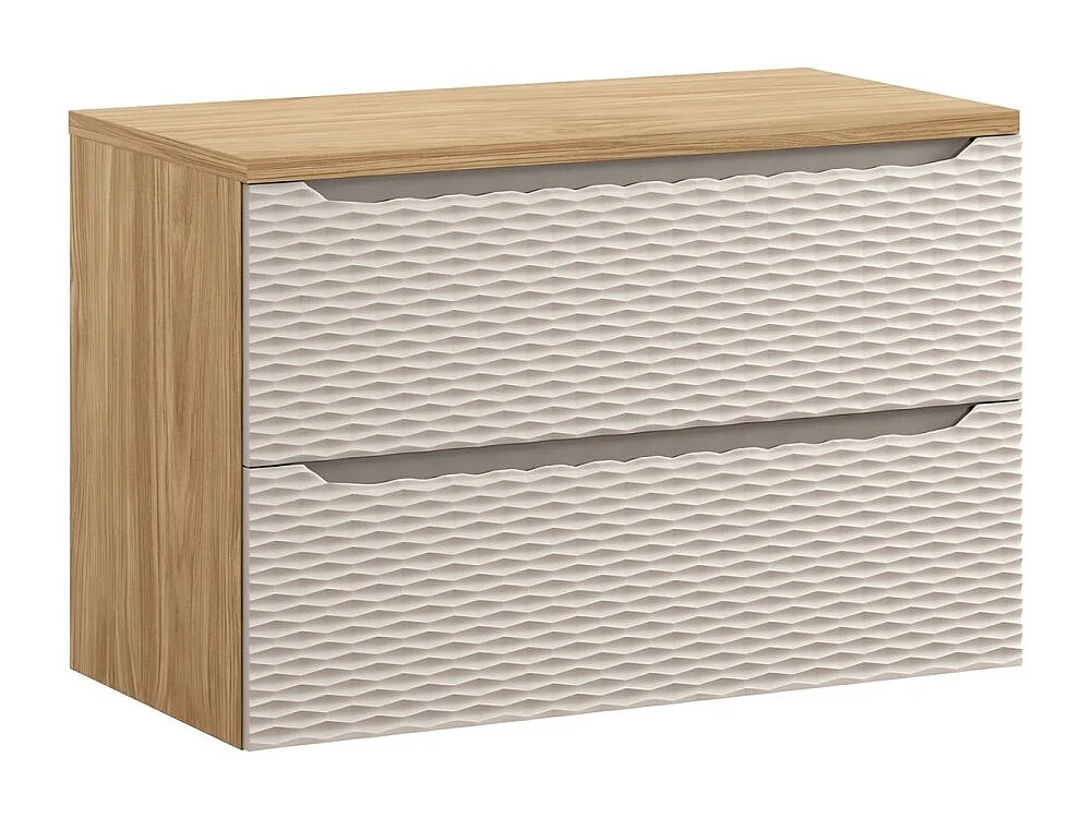Ensemble de salle de bain YOKA beige : meuble sous vasque à tiroirs 90 cm + plan vasque