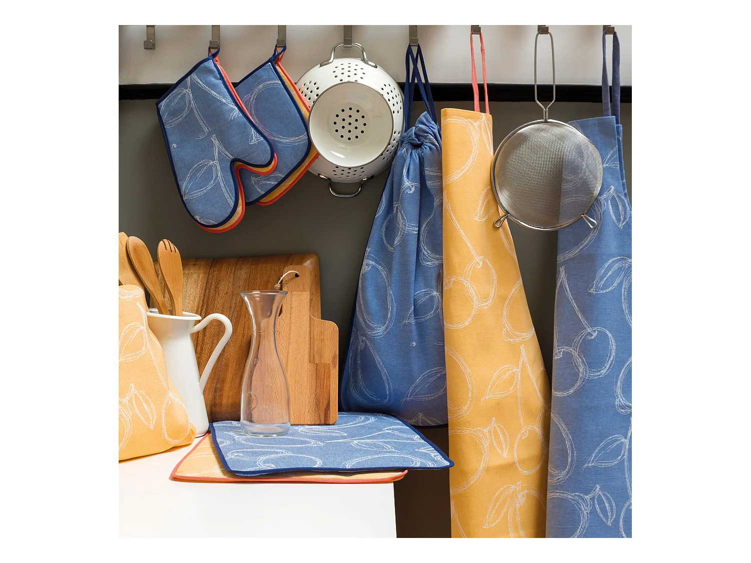 Tablier de cuisine 60x90 cm coton LINE Bleu