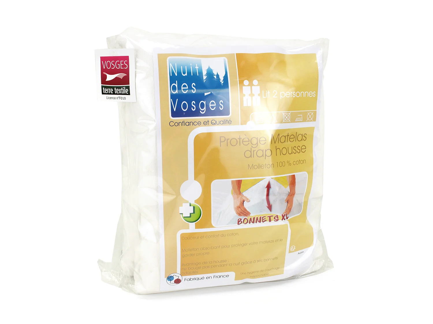Protège matelas 160x200 cm Bonnet 40cm AUBIN coton gratté 2 faces environ 220g/m²