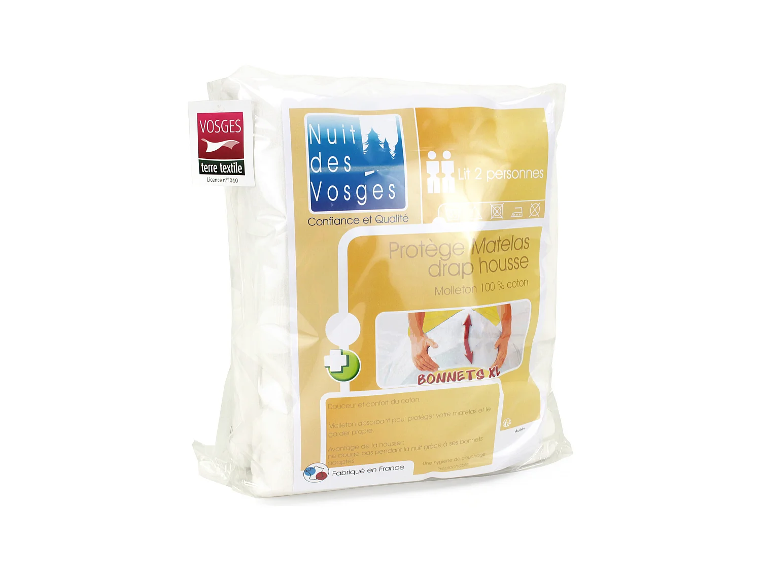 Protège matelas 140x190 cm Bonnet 40cm AUBIN coton gratté 2 faces environ 220g/m²