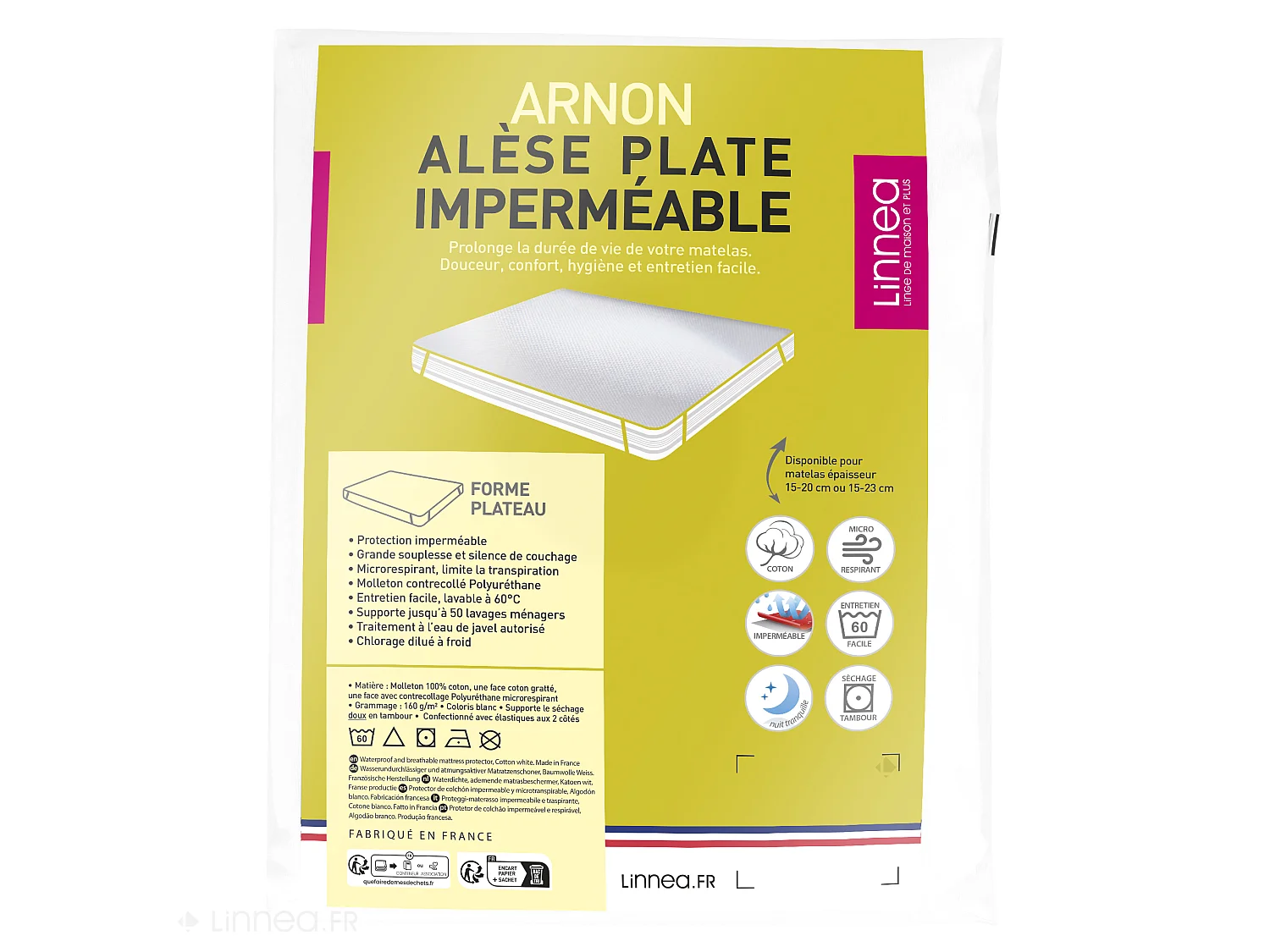 Alèse plate imperméable ARNON 140x190 cm molleton coton contrecollé polyuréthane