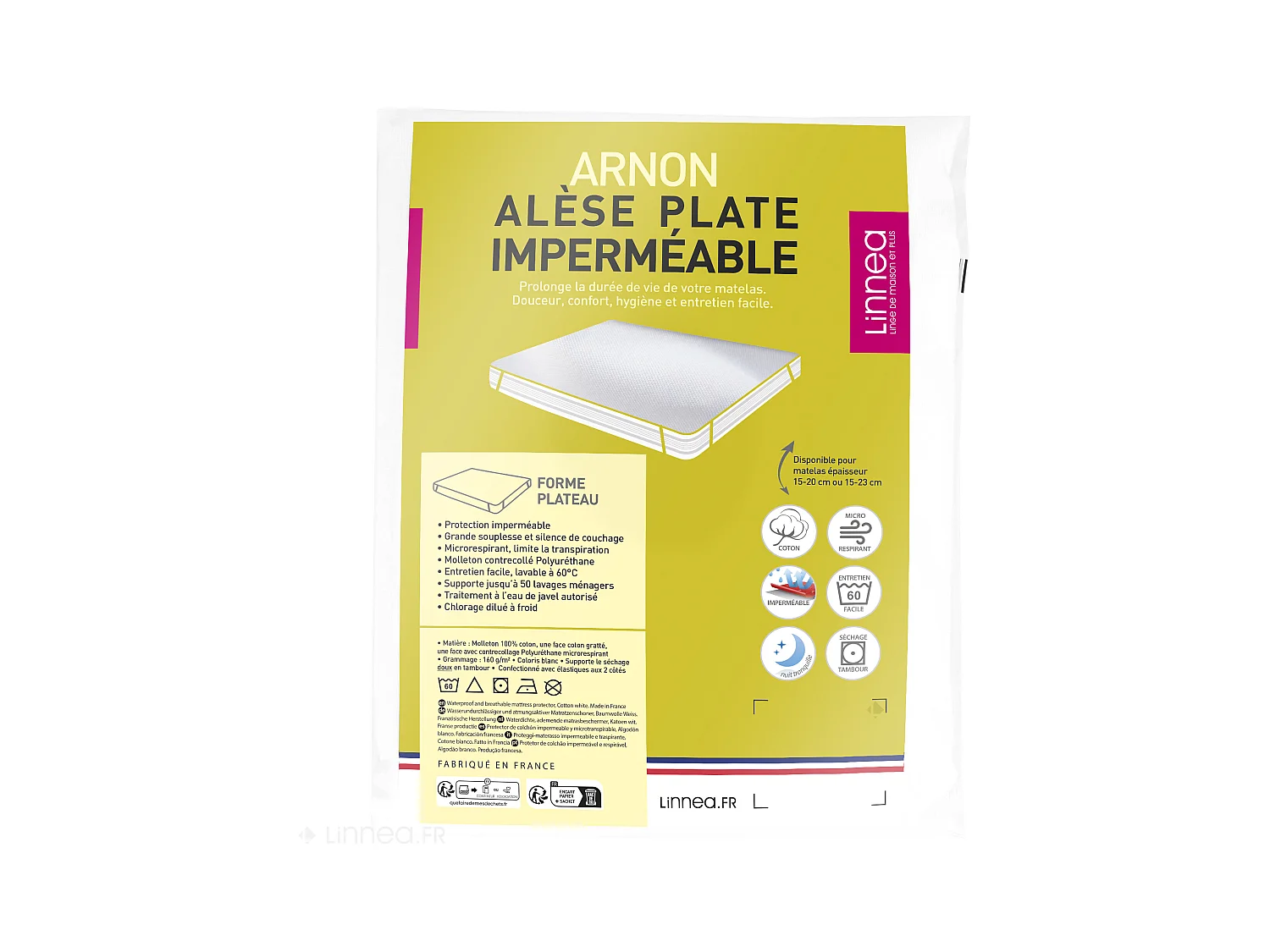 Alèse plate imperméable 70x150 cm ARNON molleton coton contrecollé polyuréthane