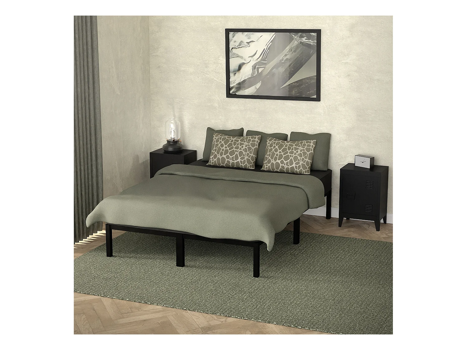 Cadre de lit en acier sommier à lattes noir moderne 140x200 cm ML-DESIGN