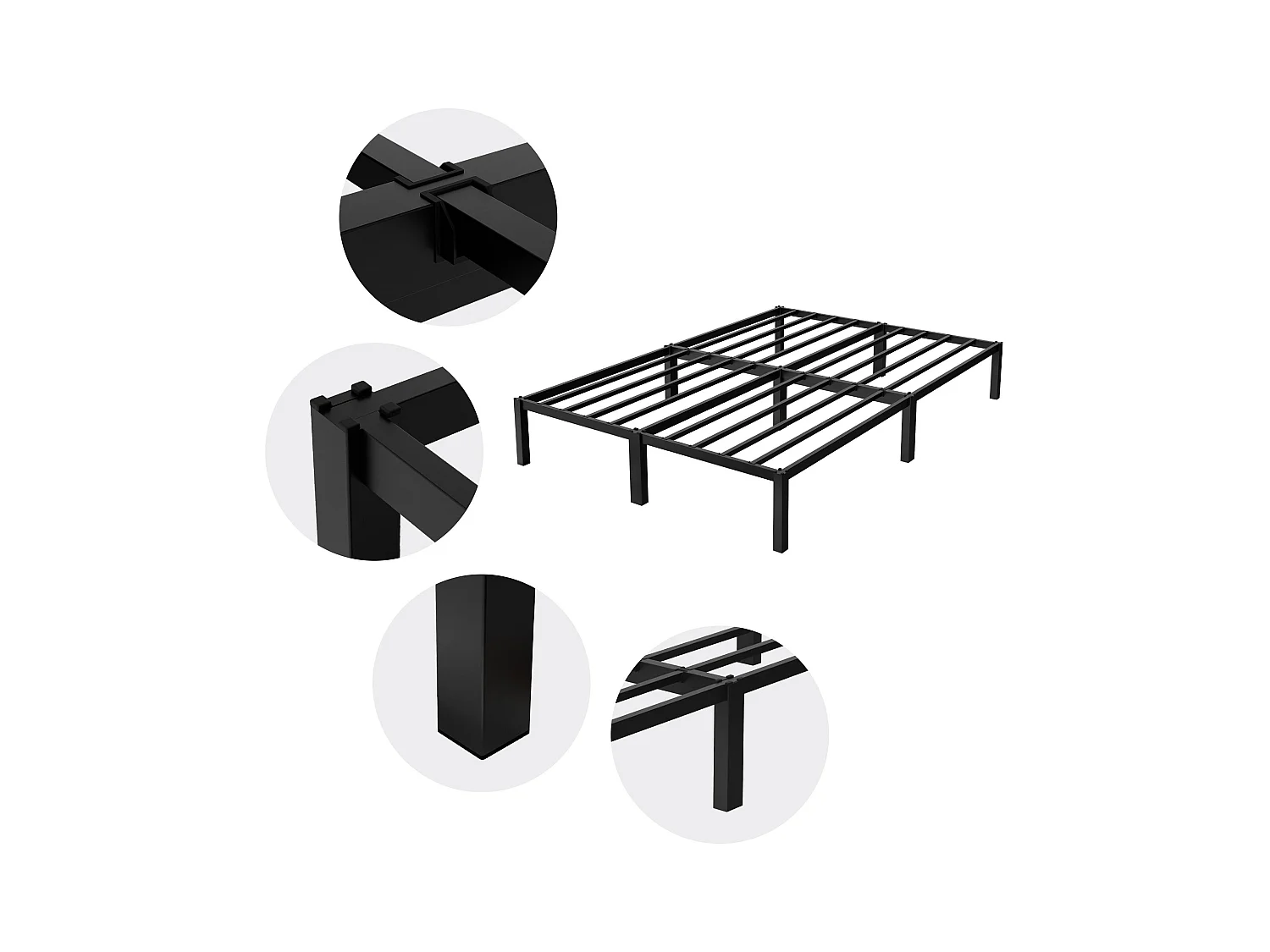 Cadre de lit en acier sommier à lattes noir moderne 140x200 cm ML-DESIGN