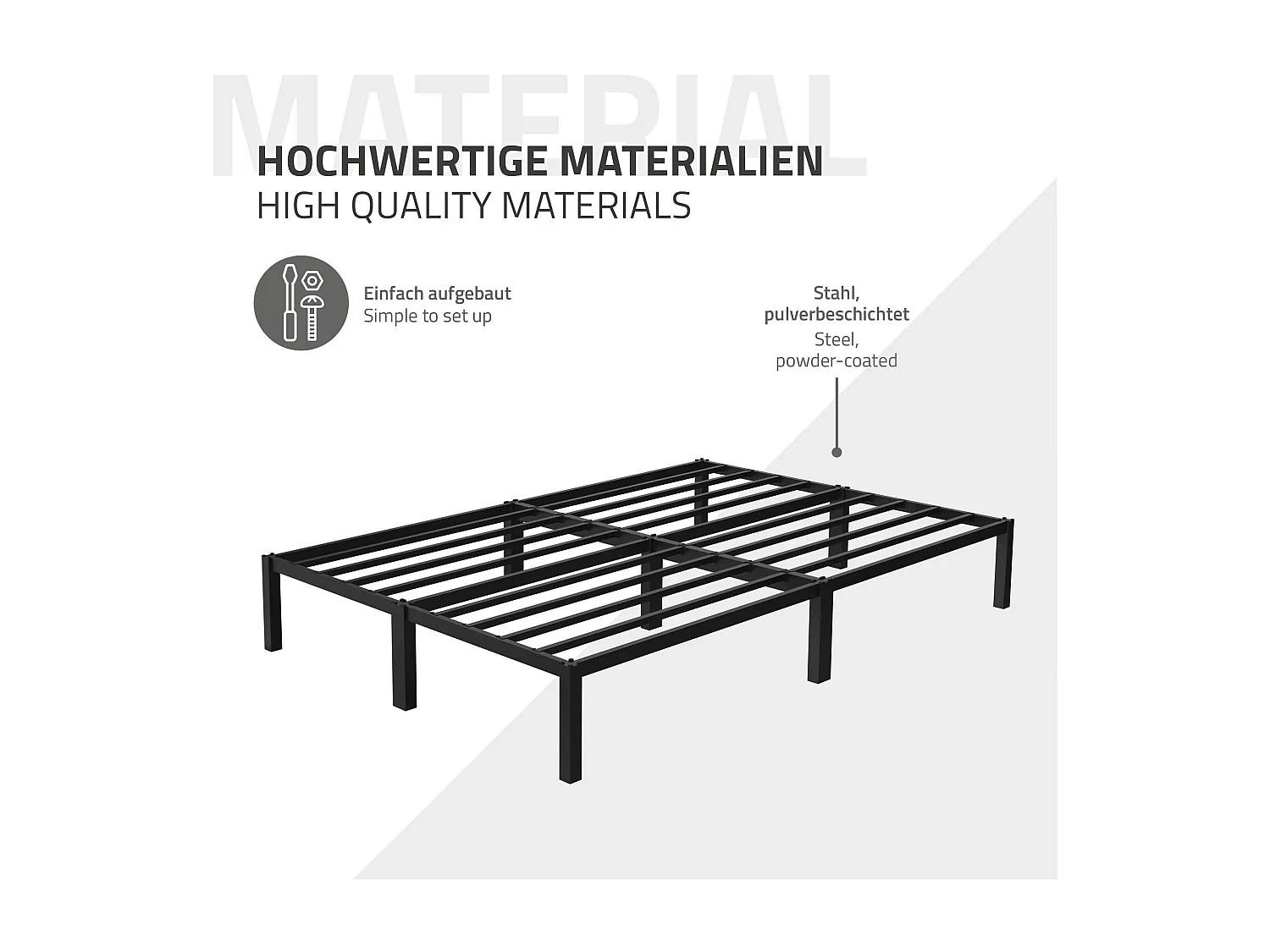 Cadre de lit en acier sommier à lattes noir moderne 140x200 cm ML-DESIGN