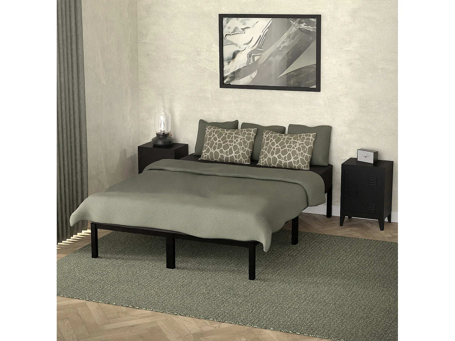 Cadre de lit en acier sommier à lattes noir moderne 140x200 cm ML-DESIGN