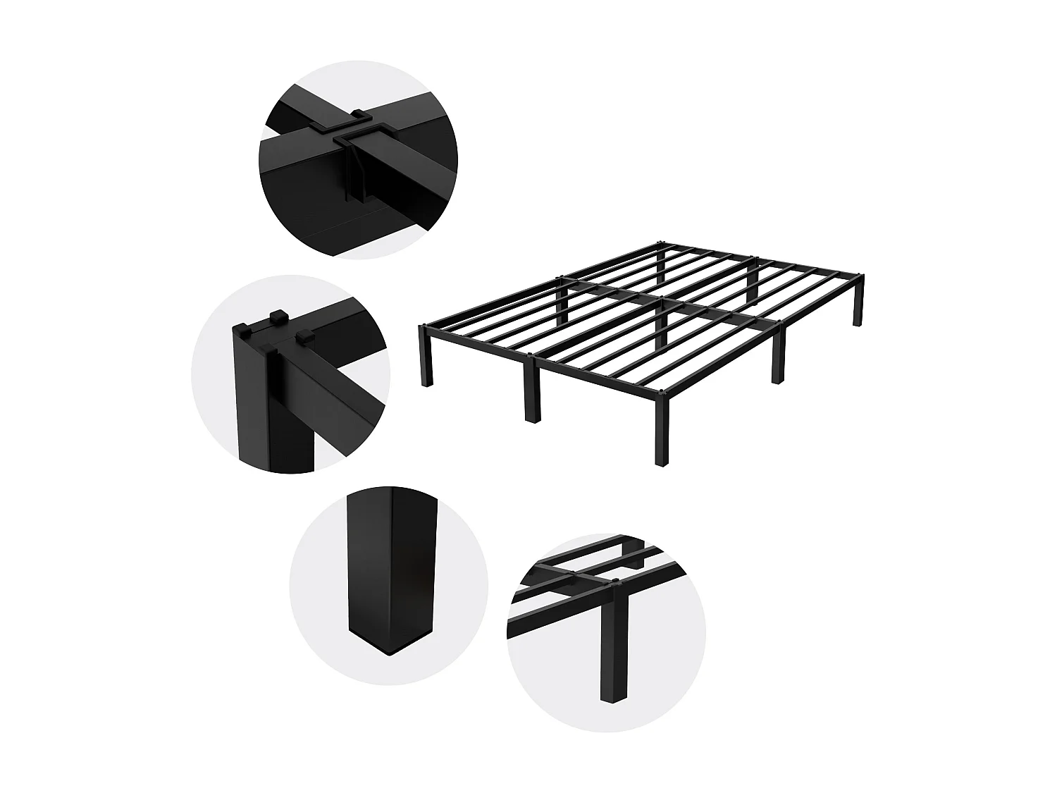 Cadre de lit en acier sommier à lattes noir moderne 140x200 cm ML-DESIGN