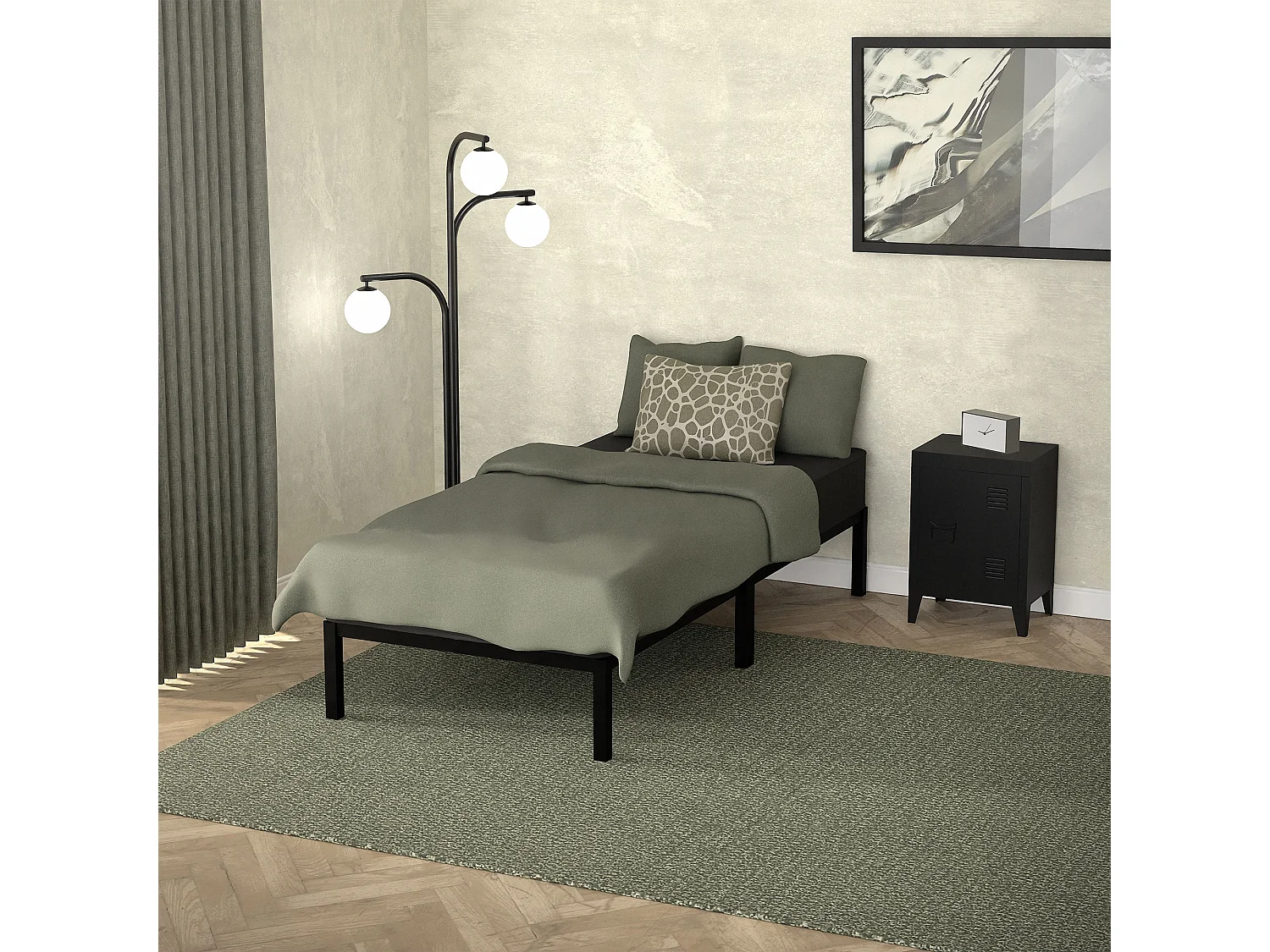 Cadre de lit en acier sommier à lattes noir moderne 90x200 cm ML-DESIGN