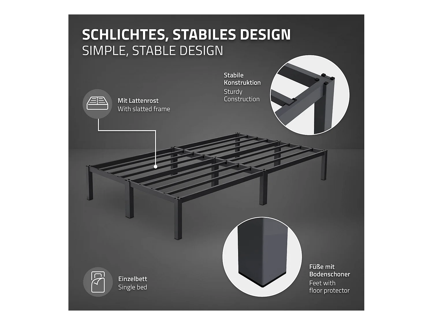 Cadre de lit en acier sommier à lattes anthracite 120 x 200 cm ML-DESIGN