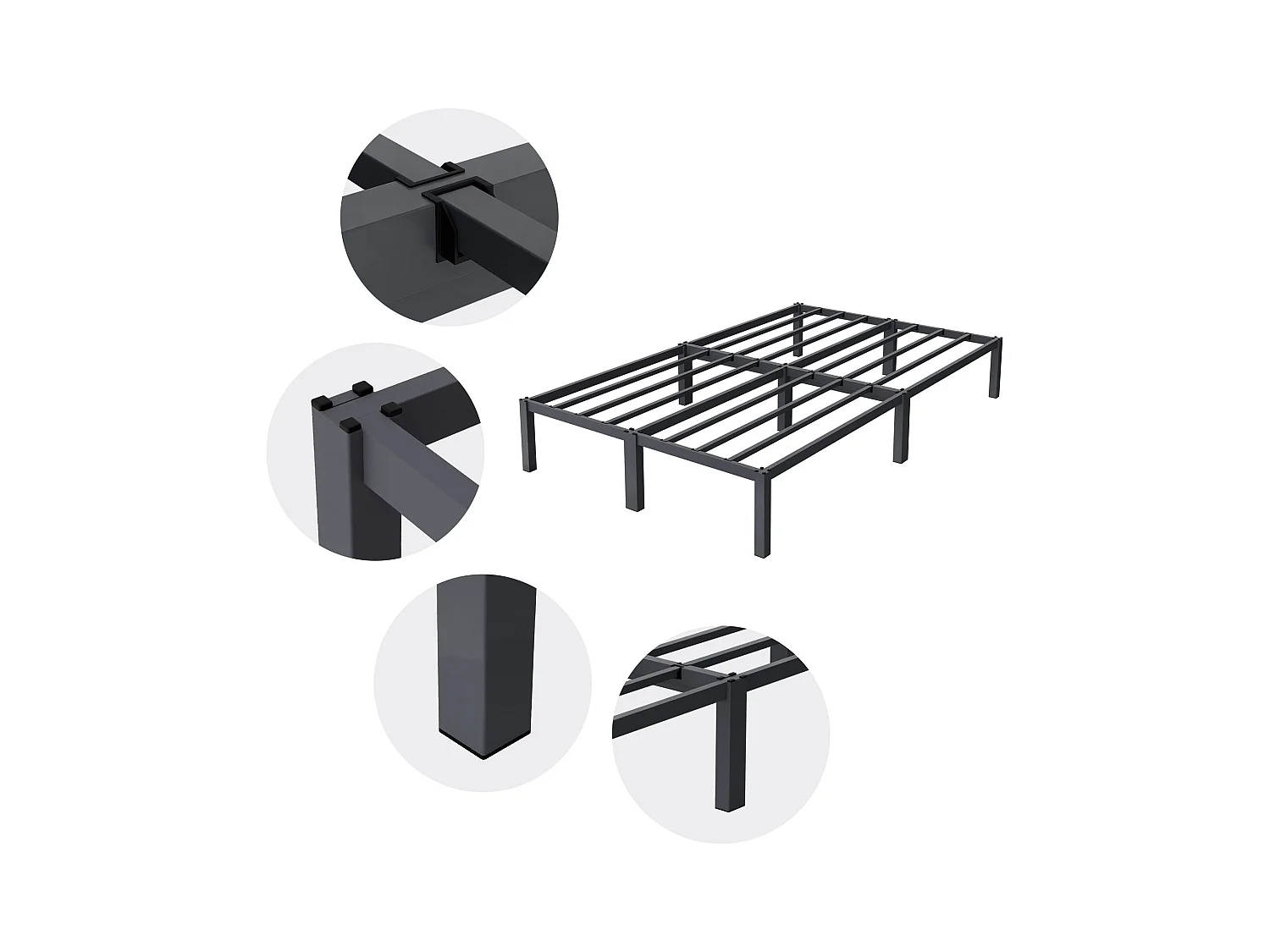 Cadre de lit en acier sommier à lattes anthracite 120 x 200 cm ML-DESIGN