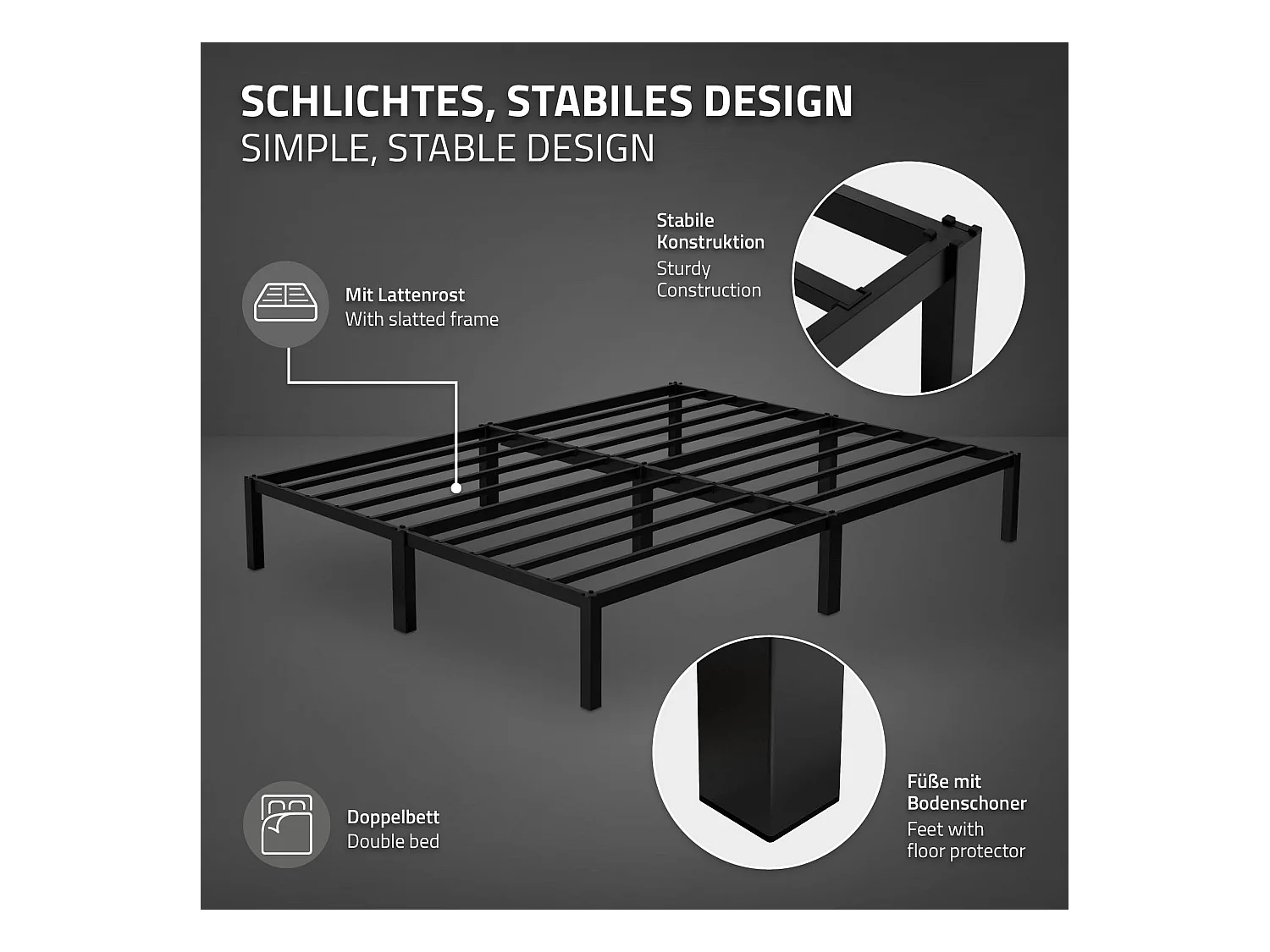 Struttura letto in acciaio nero rete a doghe camera da letto moderna ML-DESIGN