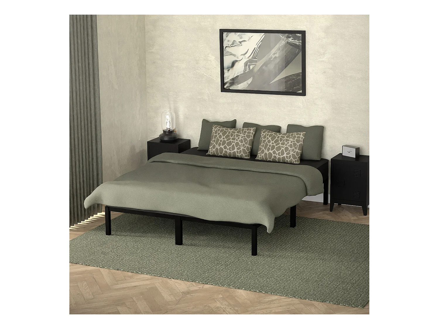 Struttura letto in acciaio nero rete a doghe camera da letto moderna ML-DESIGN