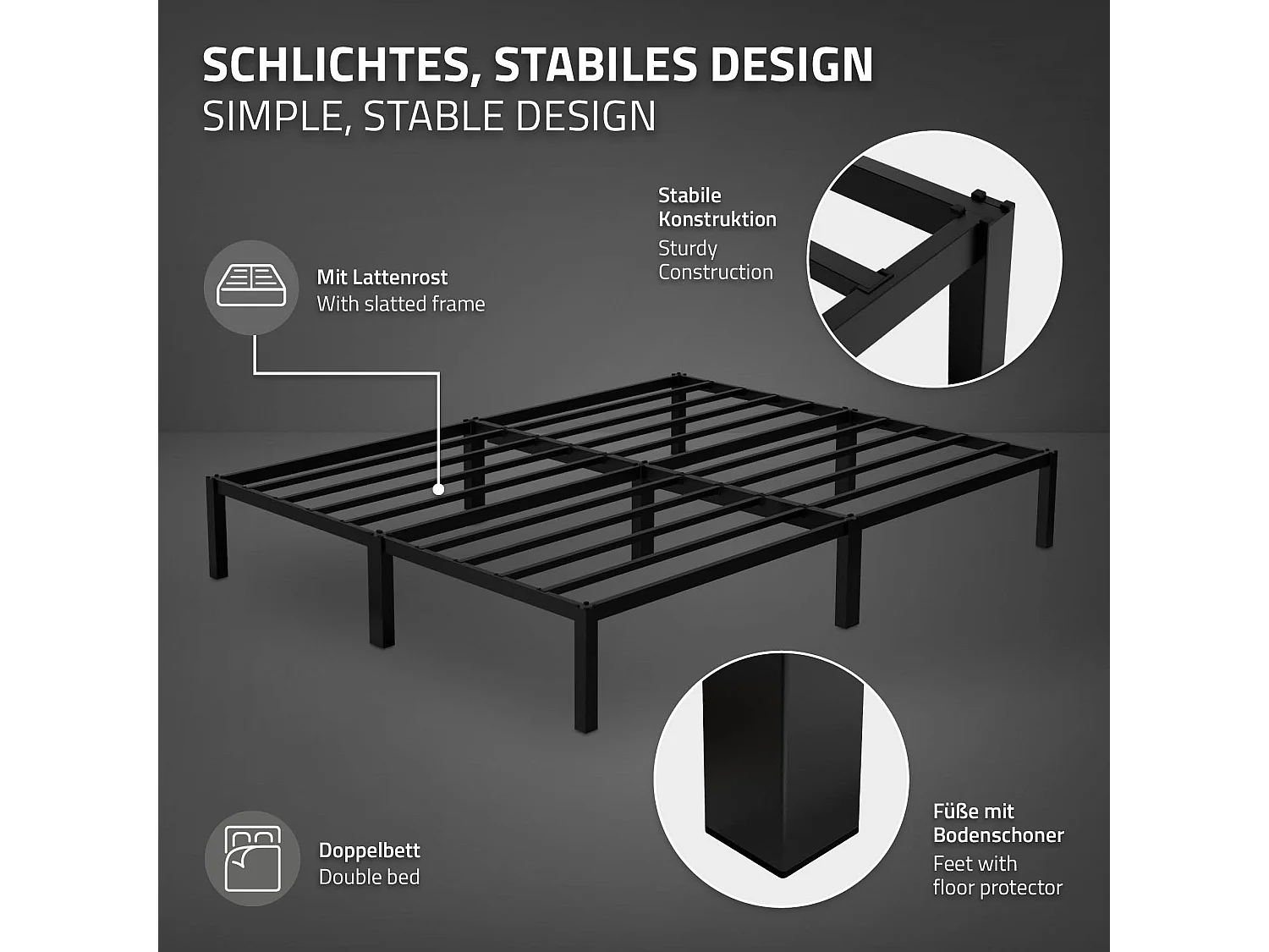 Struttura letto in acciaio nero rete a doghe camera da letto moderna ML-DESIGN