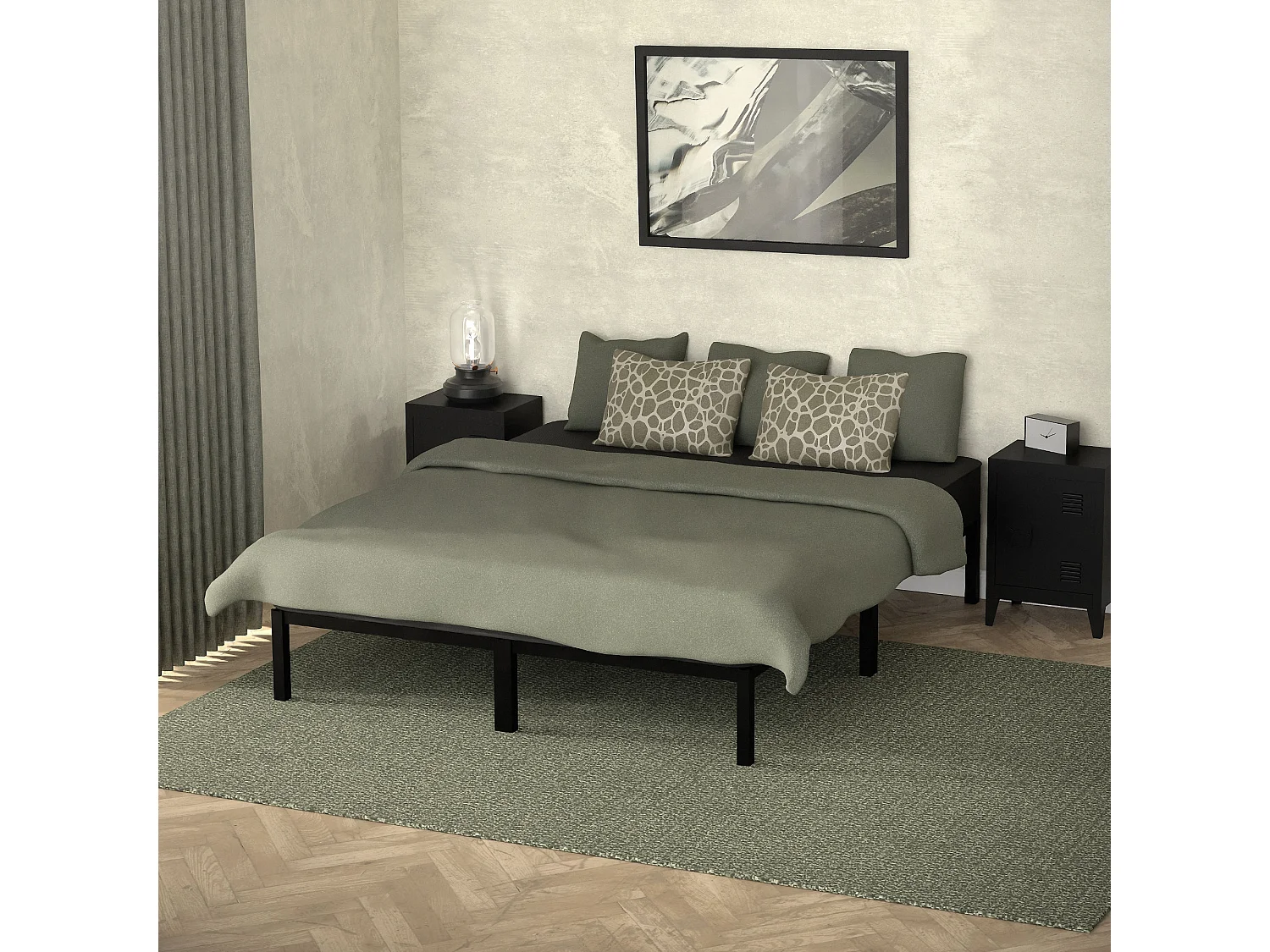 Struttura letto in acciaio nero rete a doghe camera da letto moderna ML-DESIGN