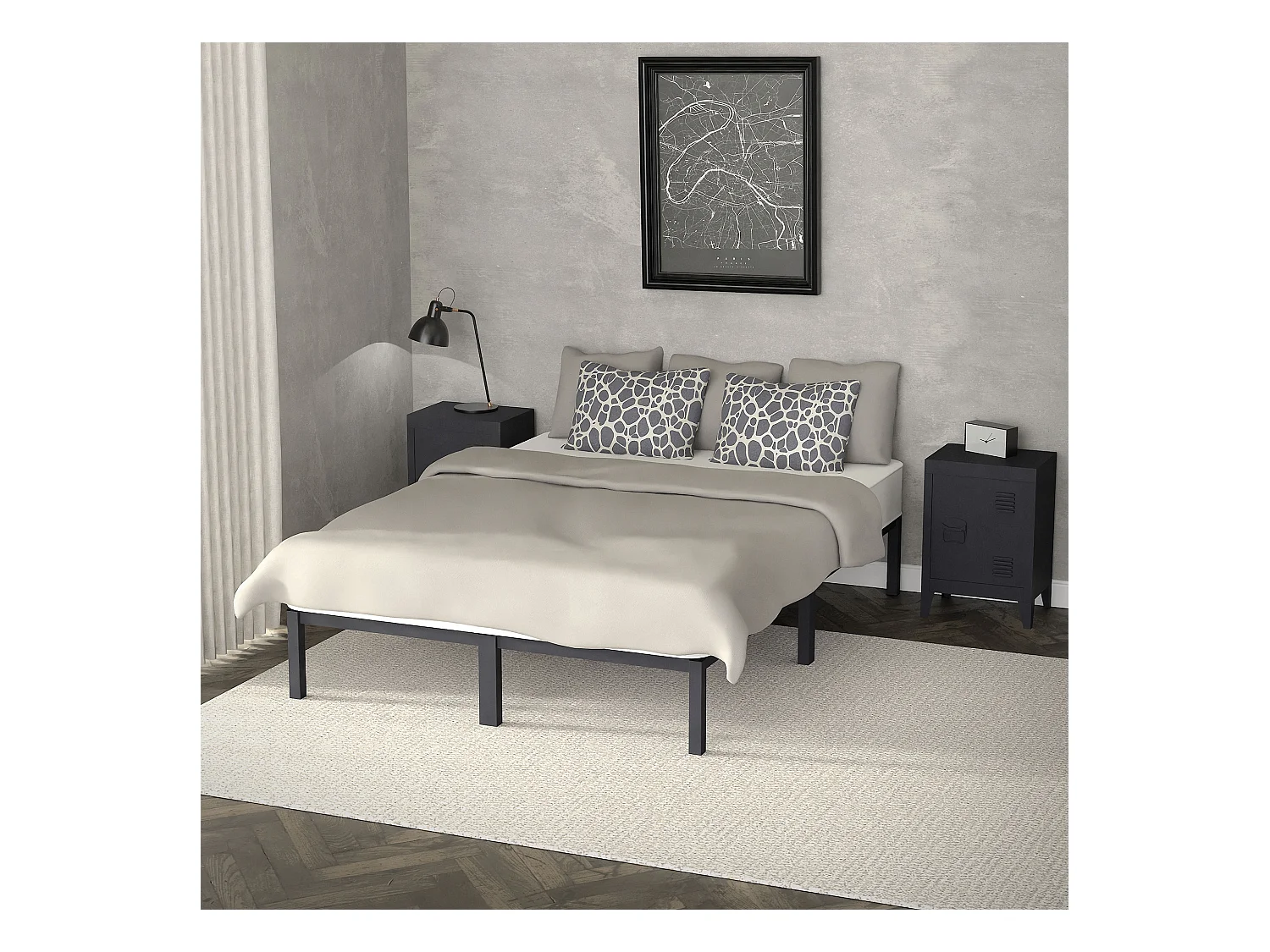 Cadre de lit en acier sommier à lattes anthracite 140 x 200 cm ML-DESIGN