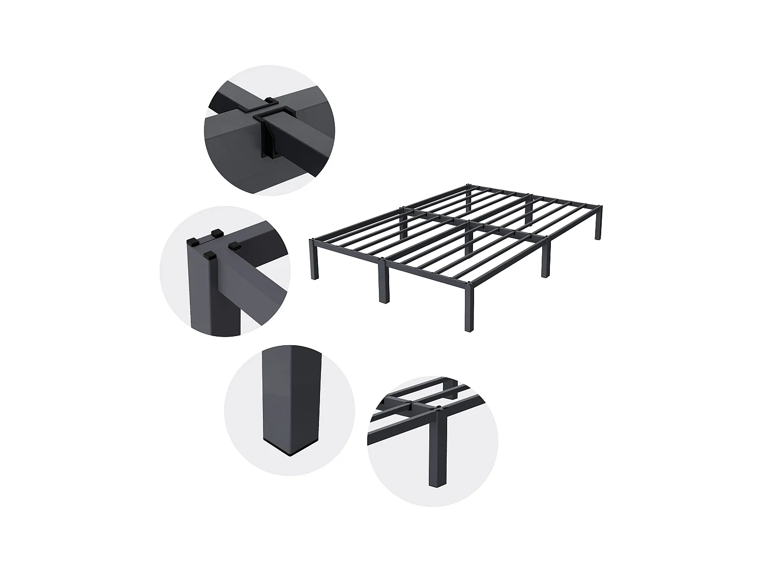 Cadre de lit en acier sommier à lattes anthracite 140 x 200 cm ML-DESIGN