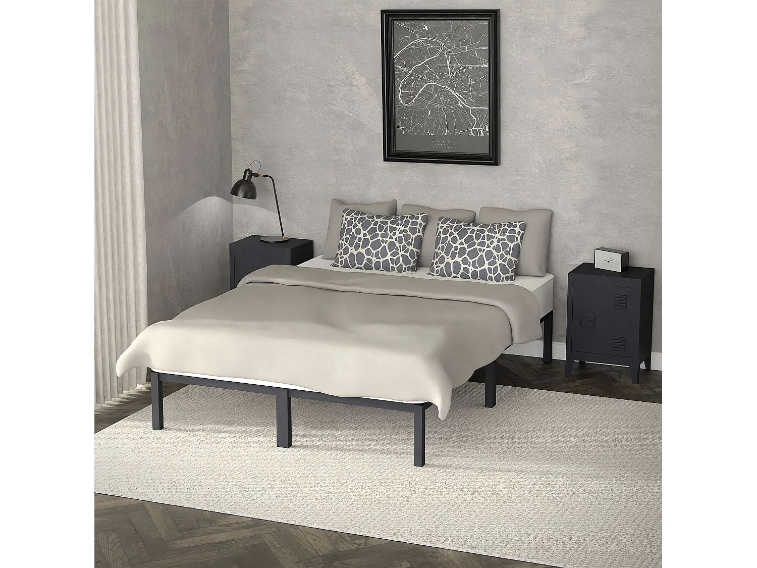 Cadre de lit en acier sommier à lattes anthracite 140 x 200 cm ML-DESIGN