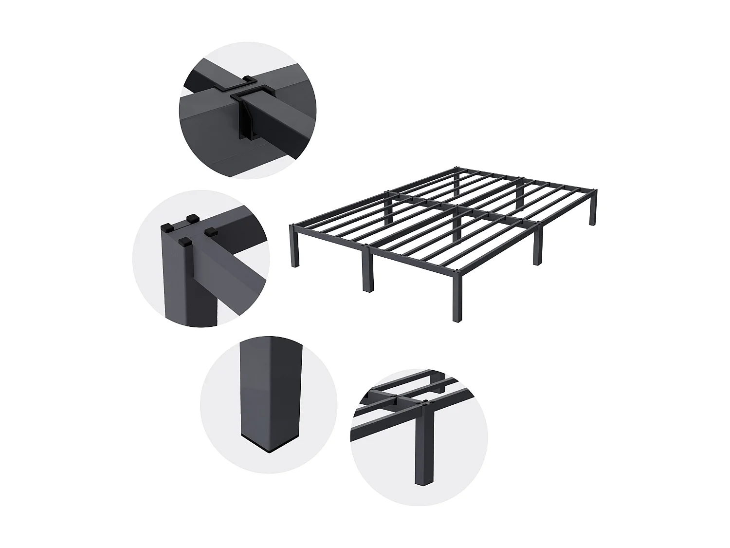 Cadre de lit en acier sommier à lattes anthracite 140 x 200 cm ML-DESIGN