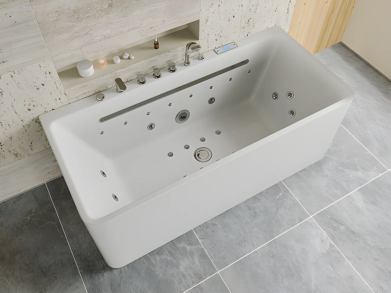 Baignoire balnéo semi-ilot blanche - 1 place - 470 L - 170 x 75 cm - KIRANA