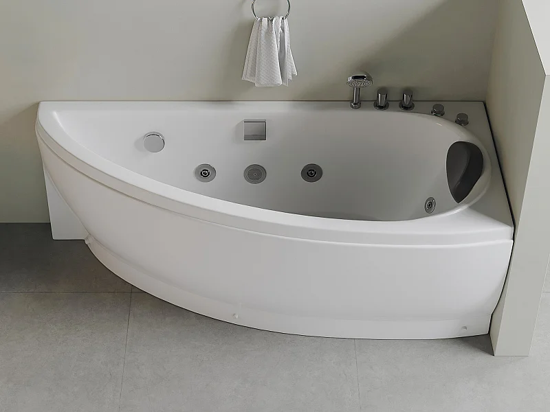 Baignoire balnéo asymétrique blanche - 1 place - 160 x 75 cm - Angle droit - TABANA