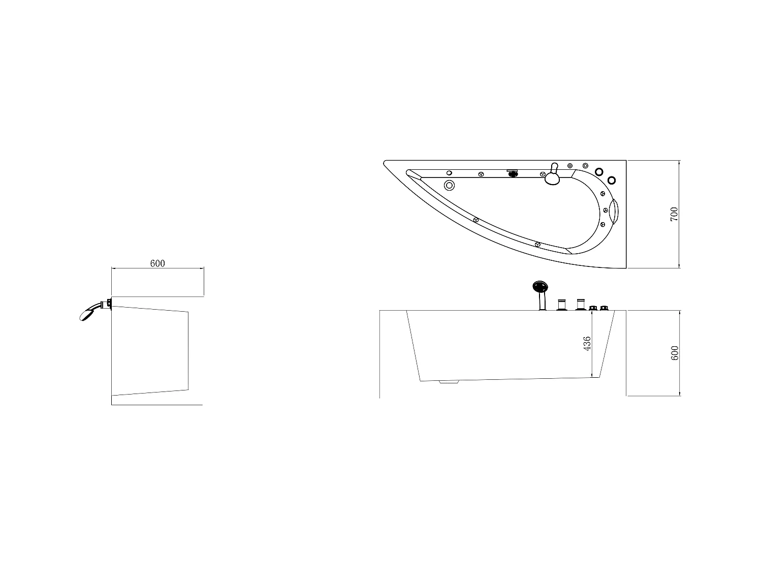 Wit asymmetrisch bubbelbad - 1 plaats - 160 x 75 cm - Hoek rechts - TABANA