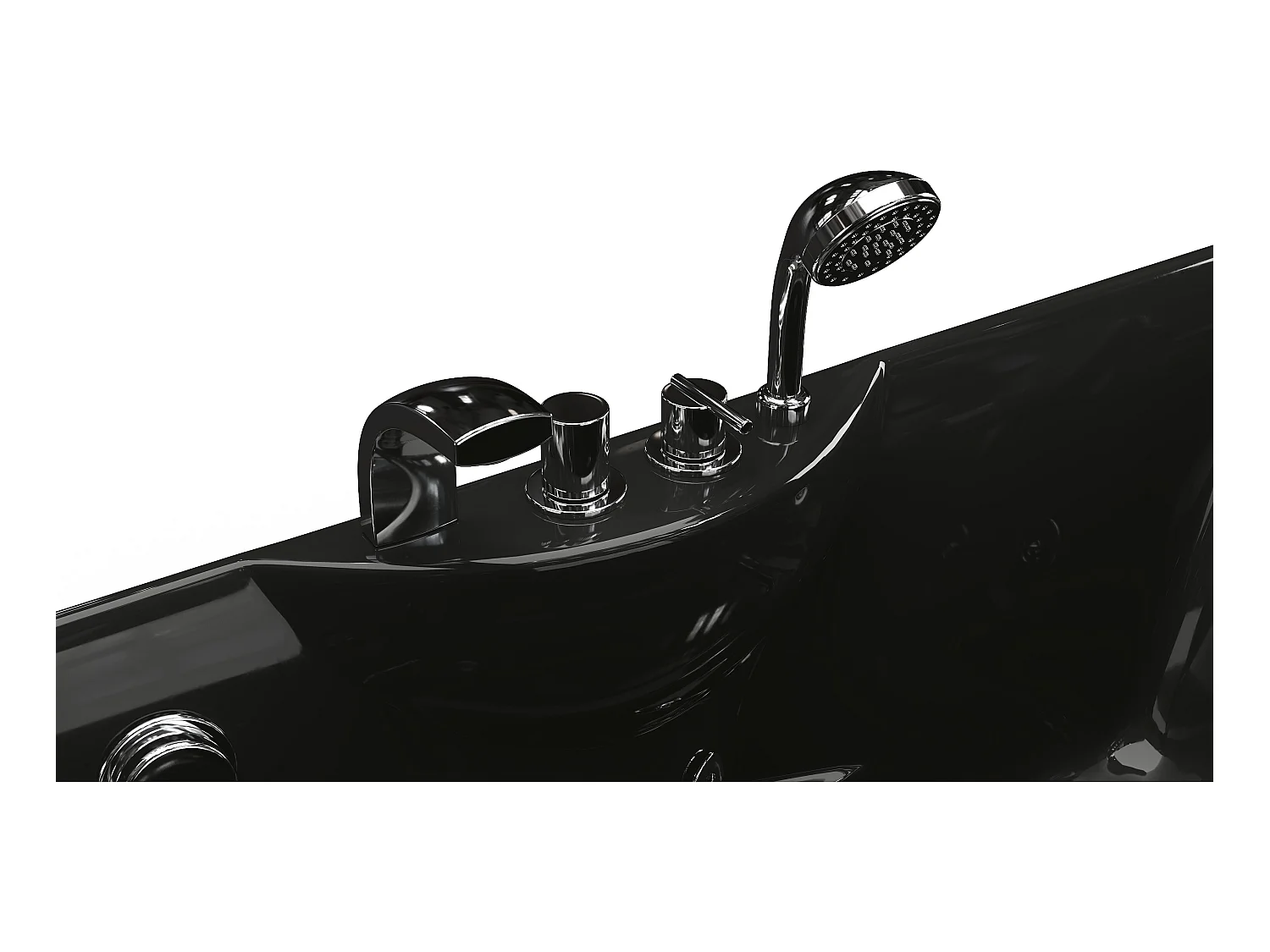 Baignoire balnéo noire - 1 place - 140L - 150 x 75 x 54,5 cm - Angle droit - GAVINO