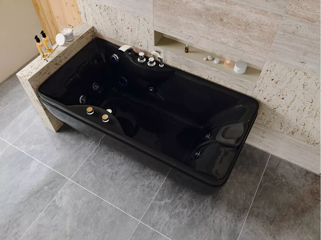 Kauf Unique Whirlpool-Badewanne - Schwarz - 1 Person - 140 Liter - 150 x 75 x 54,5 cm - Ecke links - GAVINO