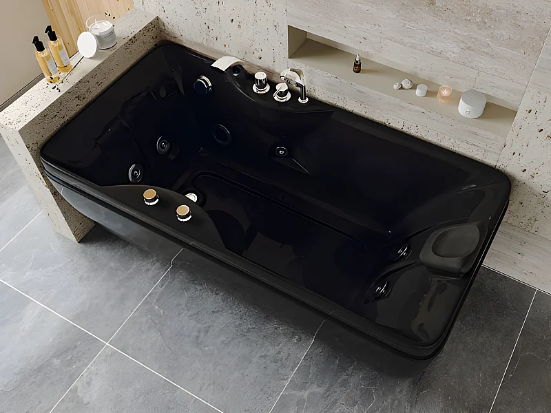 Vasca da bagno balneoterapia 1 posto 140 litri 150 x 75 x 54,5 cm Nero - Angolo a sinistra - GAVINO