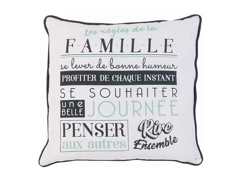 Coussin 40x40 cm EN FAMILLE Noir/Blanc Profiter de chaque instant